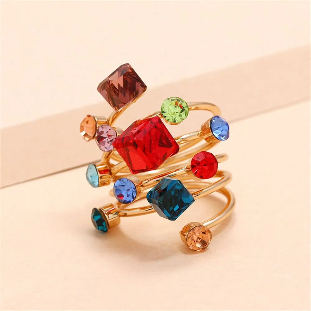 Oversize Multi Crystal Korean Open Ring