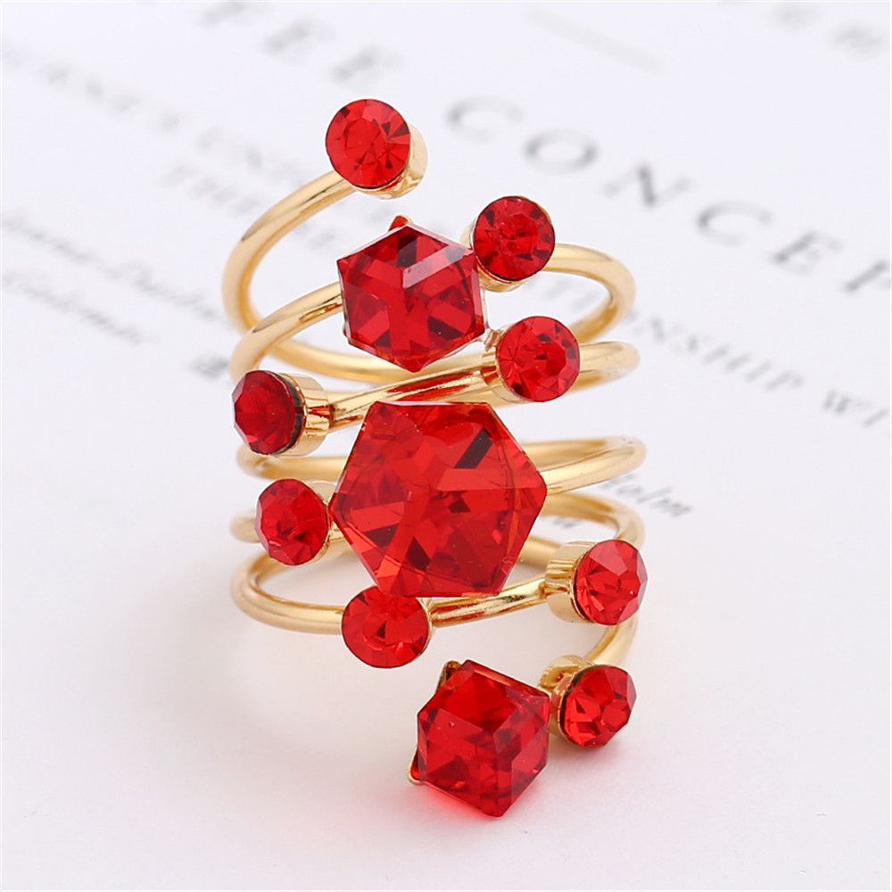 Oversize Multi Crystal Korean Open Ring