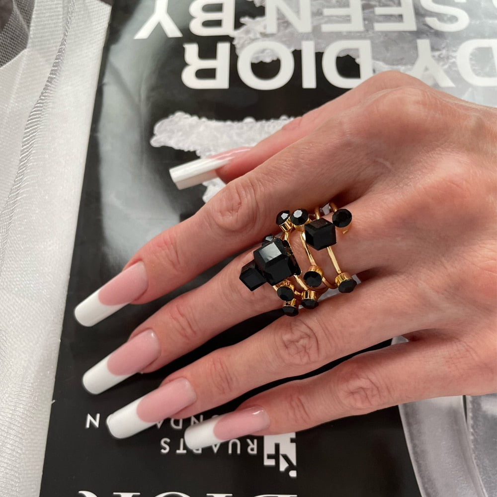 Oversize Multi Crystal Korean Open Ring