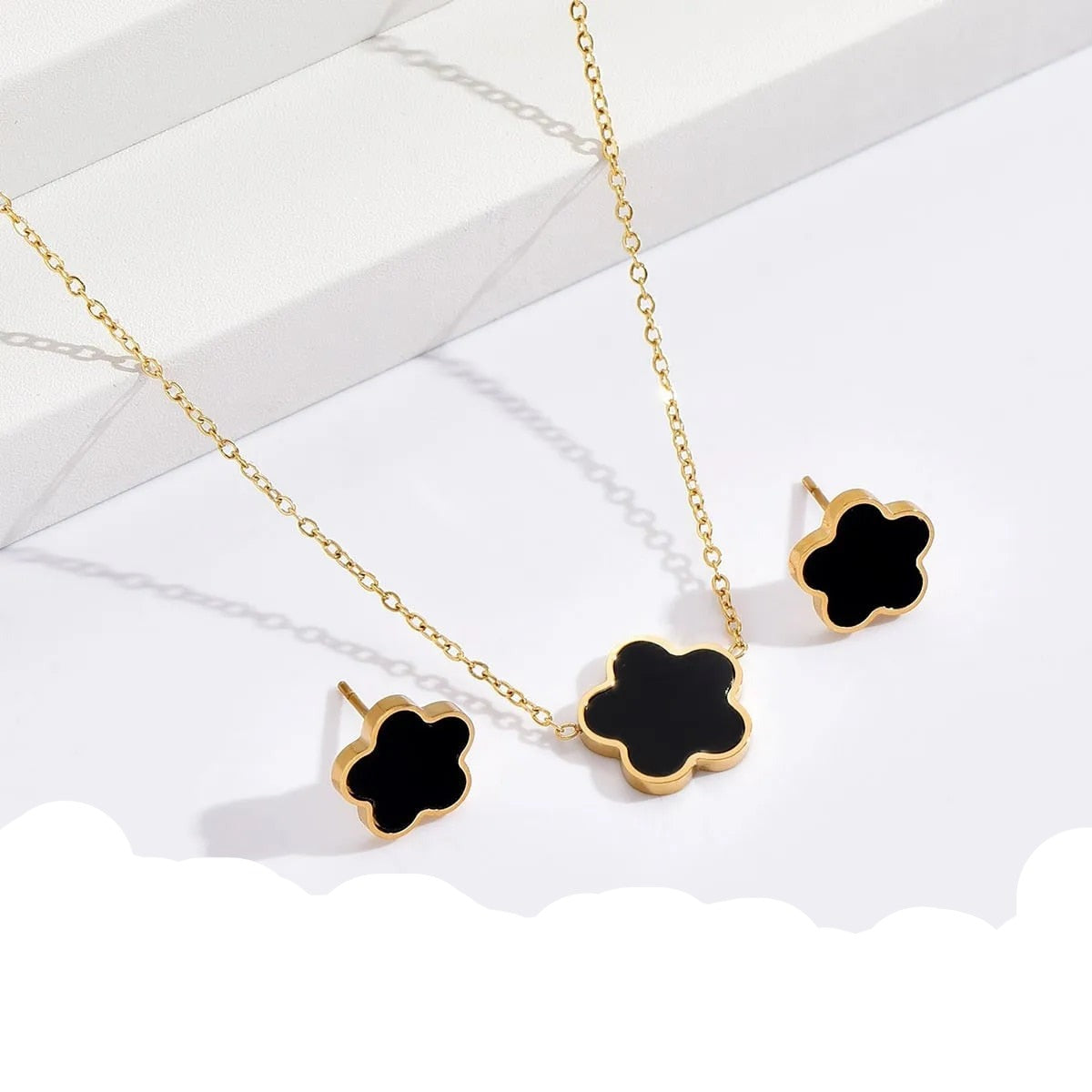 Shell, Black White Stainless Steel Jewelry Sets