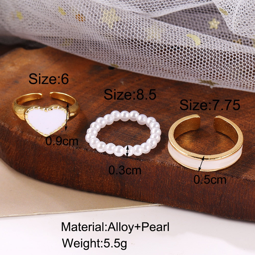 Enamel Korean Fashion Pearl Ring Set