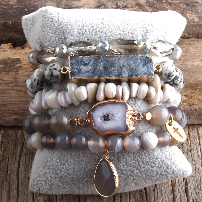 Boho Beaded Set Natural Stone Bracelets