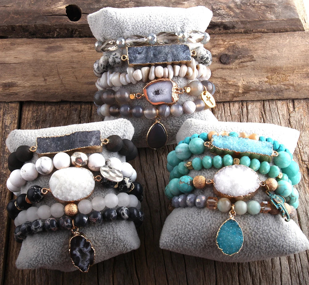 Boho Beaded Set Natural Stone Bracelets