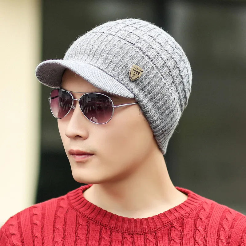 Knitted Wool Winter With Visor Cap