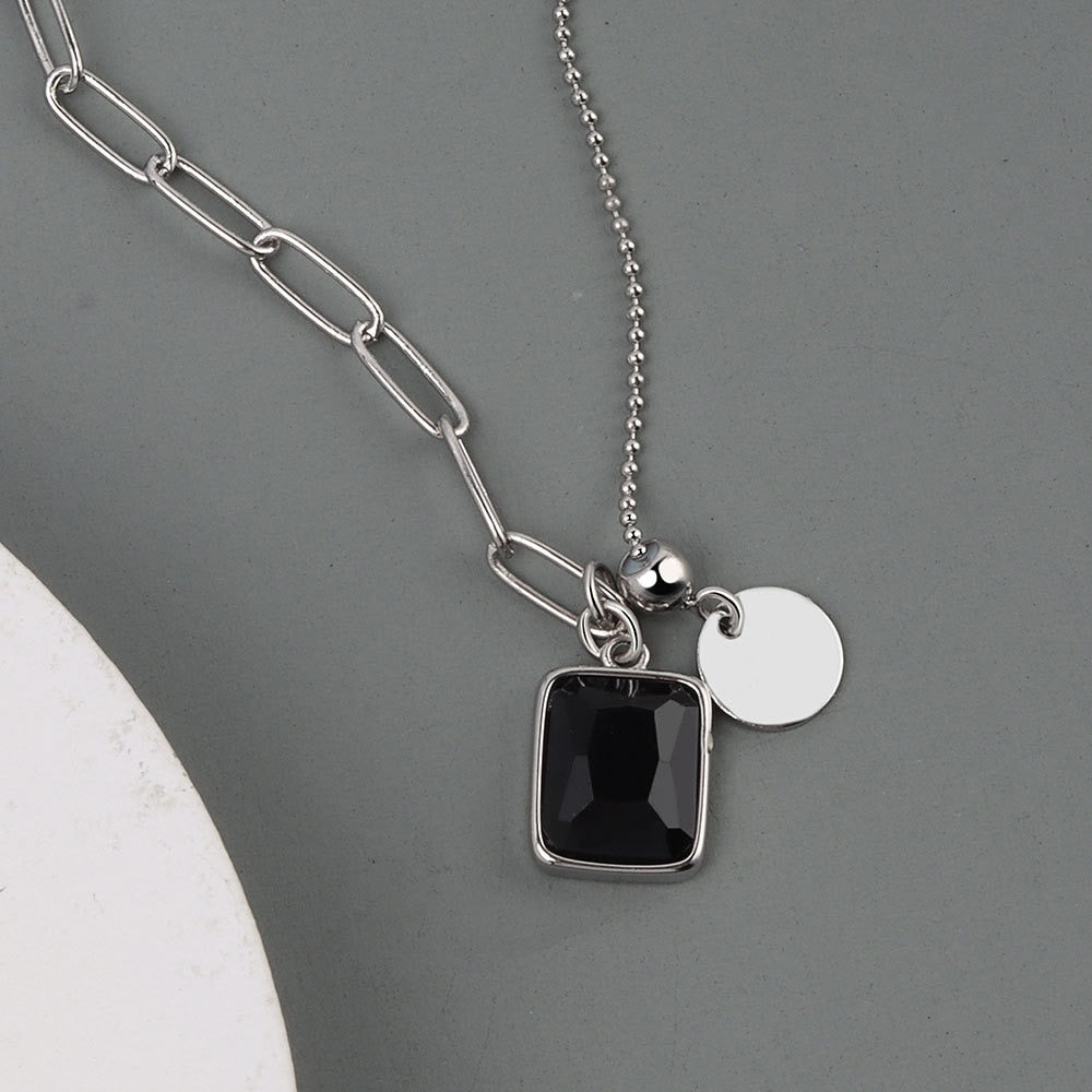 925 Silver Necklace Black Stone