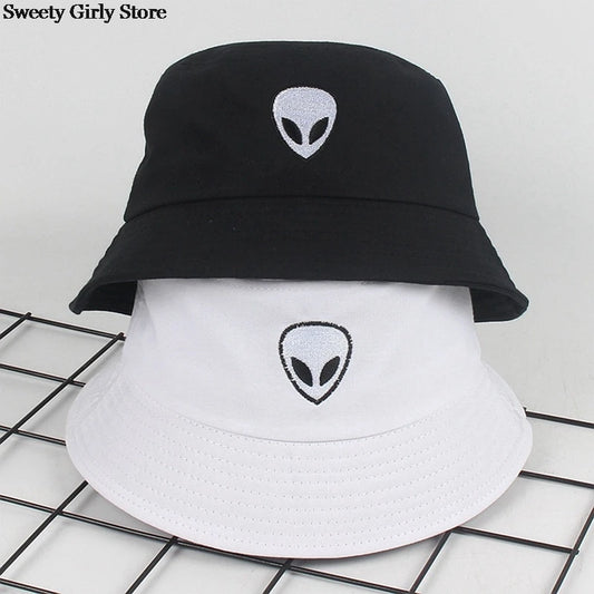 Black White Solid Alien Bucket Hat