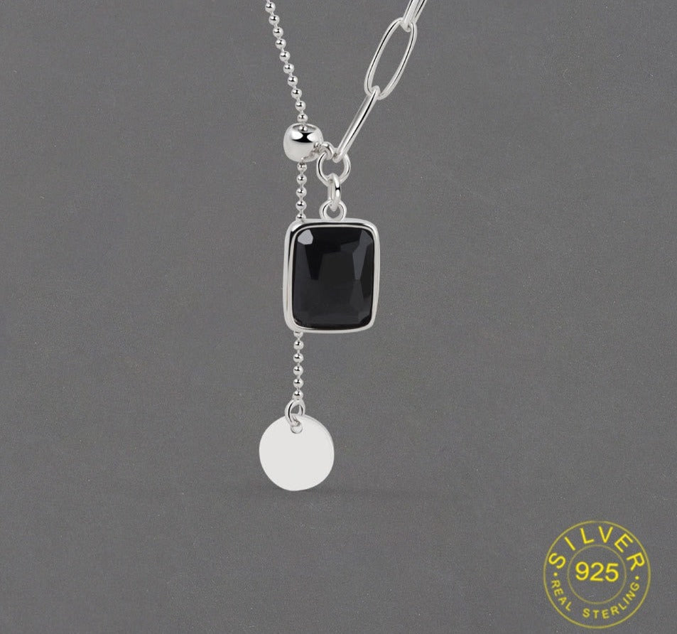 925 Silver Necklace Black Stone