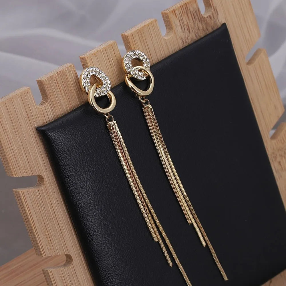 Tassel Earrings CZ Crystal Pendant Korean