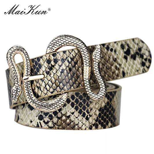 Snake Shape Leather Pin Buckle Belt