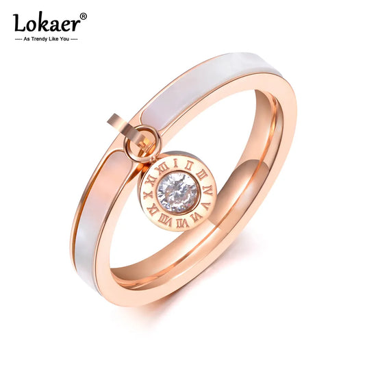 Rose Gold Plated CZ Crystal Titanium Steel Ring