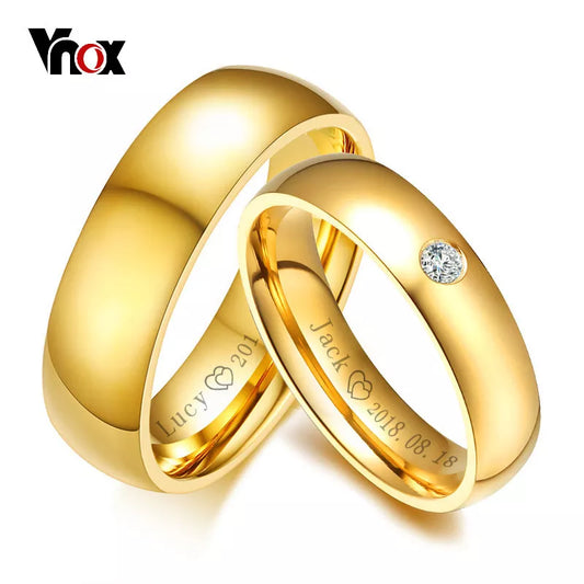 Vnox Classic Gold Color Stainless Steel Rings