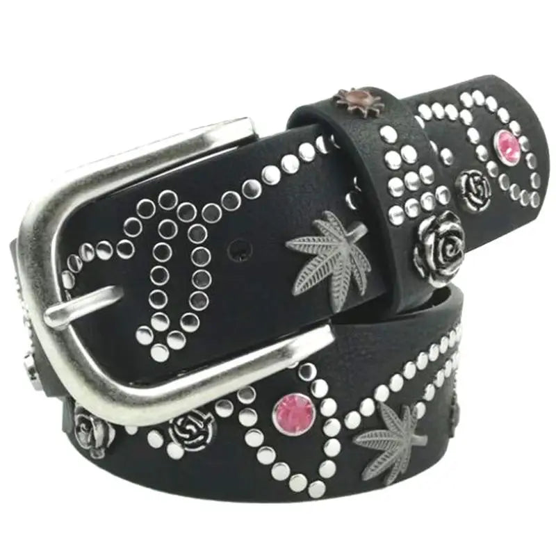 BOKADIAO Leather Flowers Punk Belts