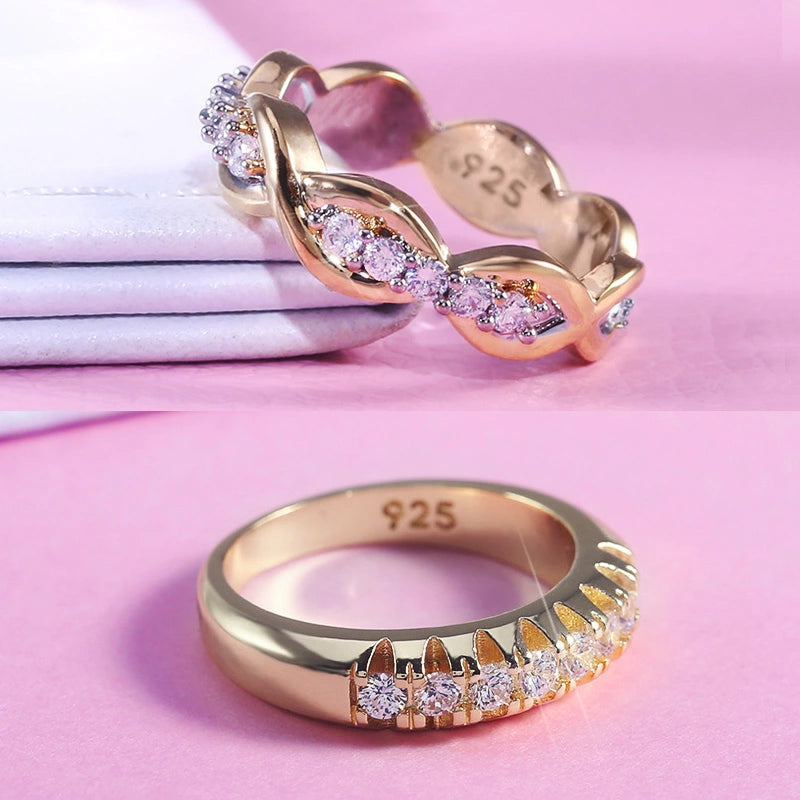 Huitan Golden Color Casual Style CZ Rings