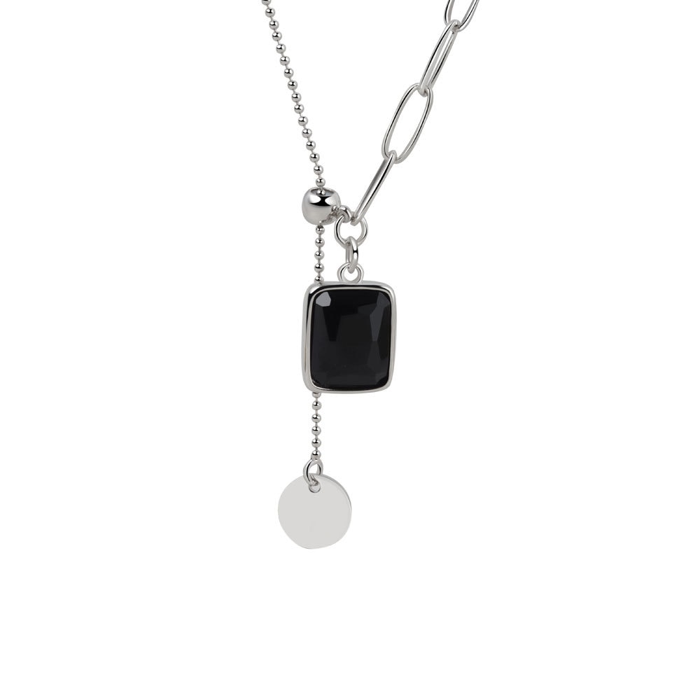 925 Silver Necklace Black Stone