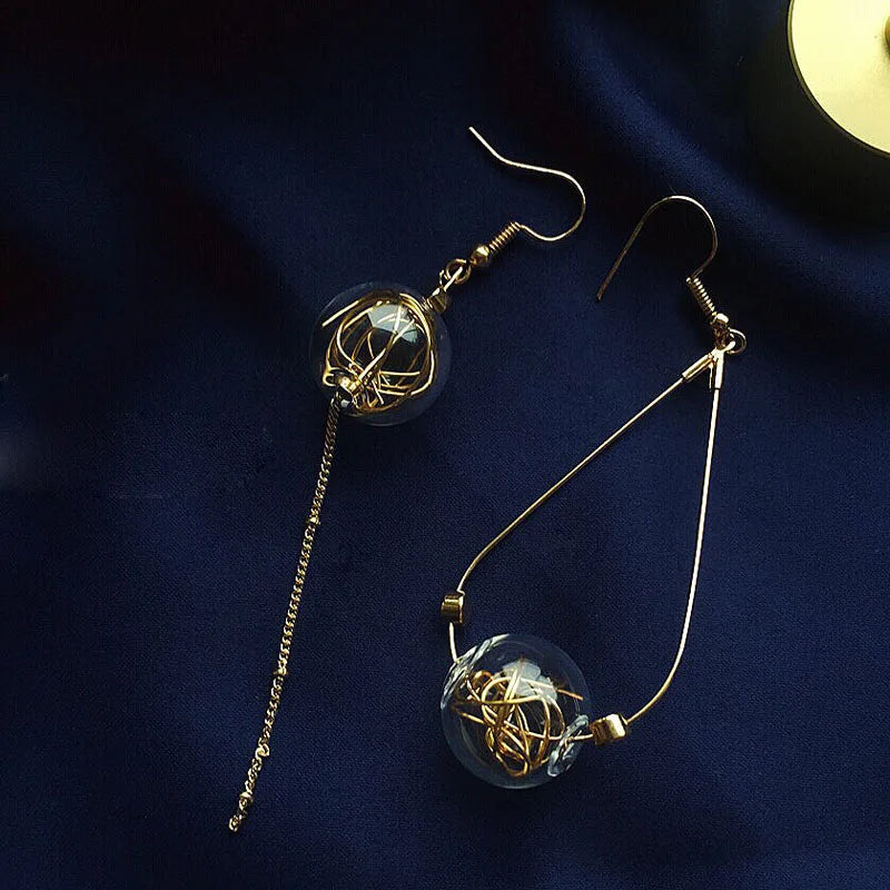 Copper Wire Glass Ball Dangle Earrings