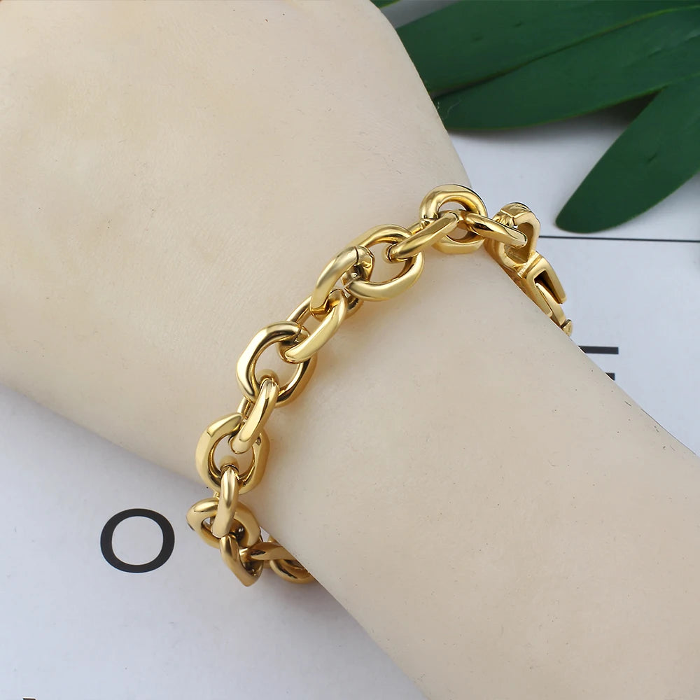 Stainless Steel Gold Cross O Chain Bracelet