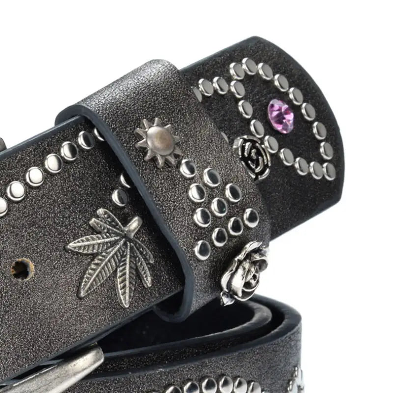 BOKADIAO Leather Flowers Punk Belts