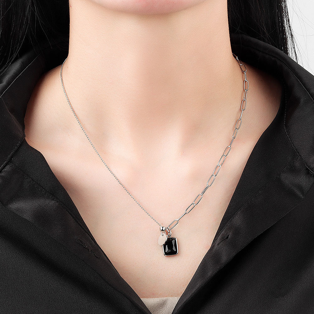 925 Silver Necklace Black Stone