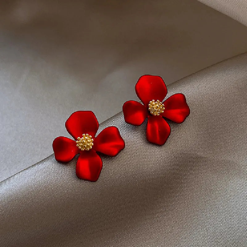 925 Silver Needle Red Petals Earrings