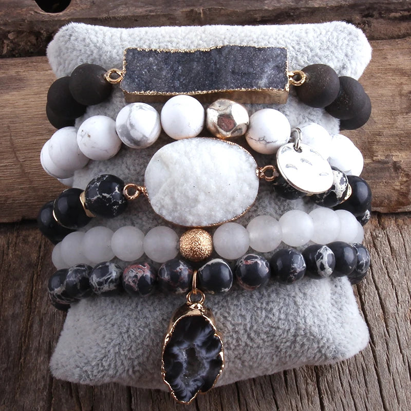 Boho Beaded Set Natural Stone Bracelets