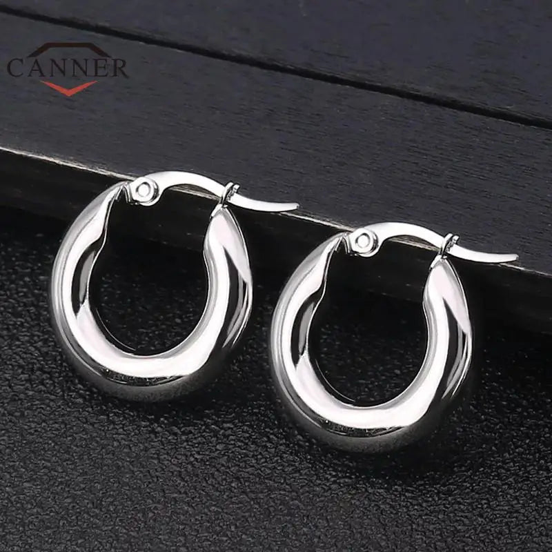 Stainless Steel Round Hoops Earrings