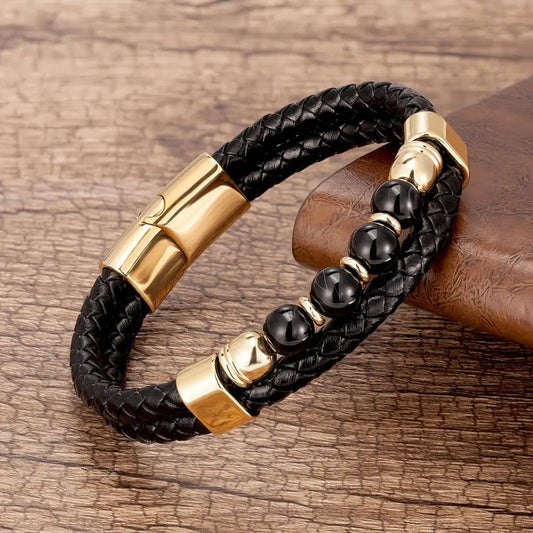 Natural Stone Beads Bracelet Multilayer Leather