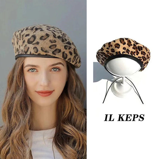 Leopard Felt Cute Beret Vintage Hat