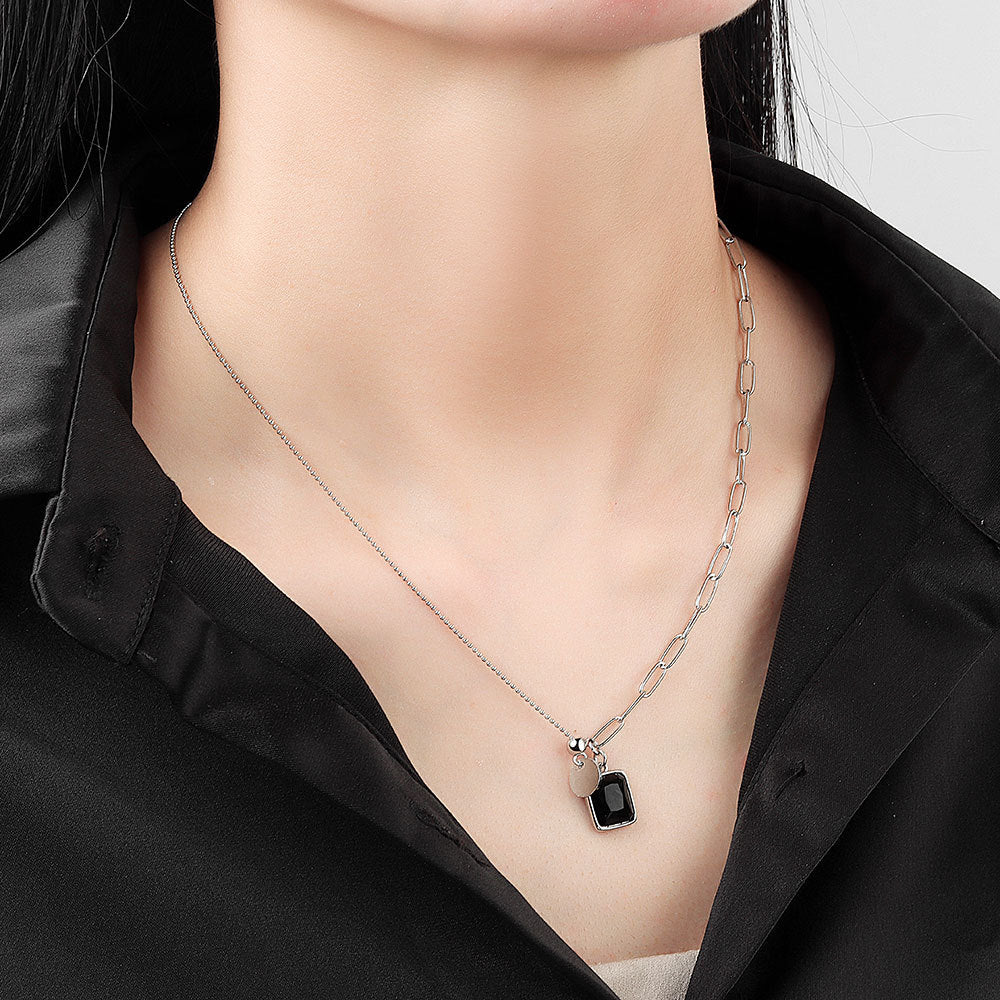 925 Silver Necklace Black Stone