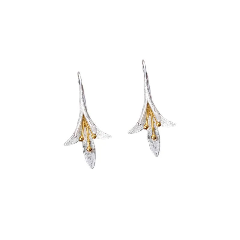 925 sterling silver Flowers Long Earrings