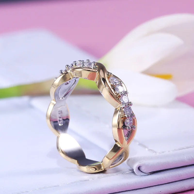 Huitan Golden Color Casual Style CZ Rings