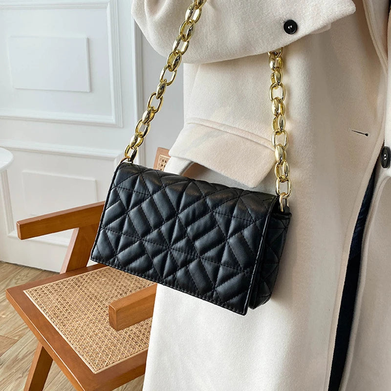 Plaid Shoulder Bag Thick Chain