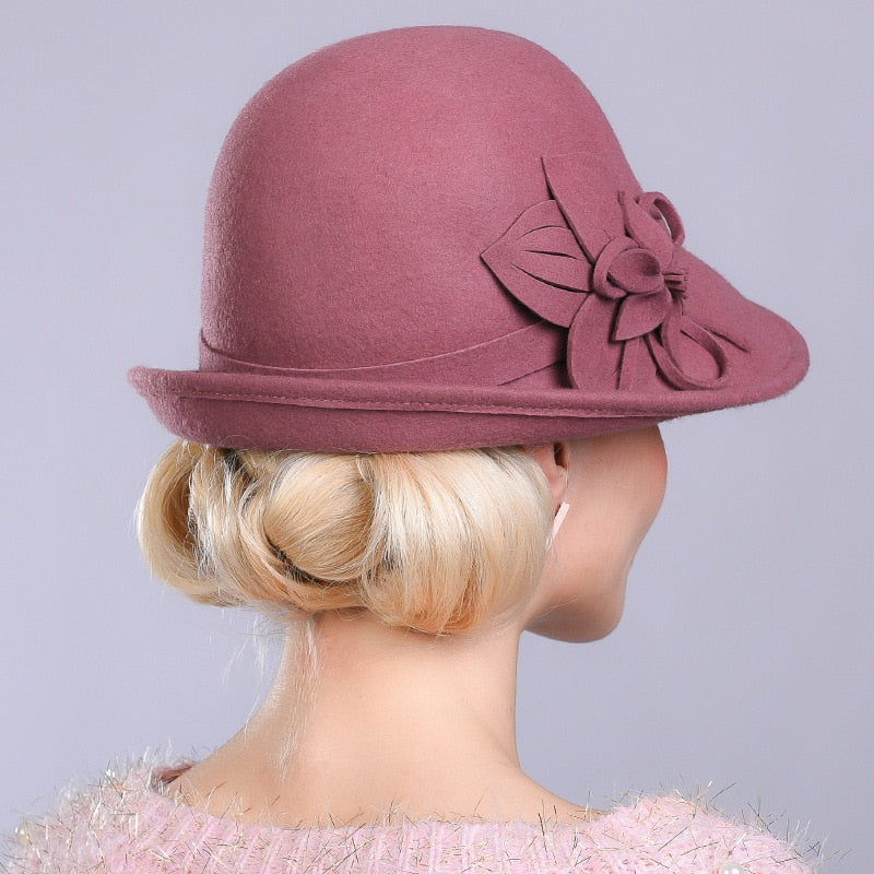 Felt Wool Bucket Flower Hat