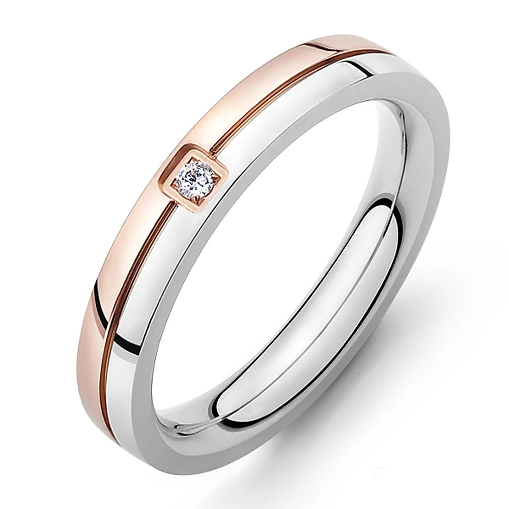 Stainless Steel CZ Crystal Couple Ring