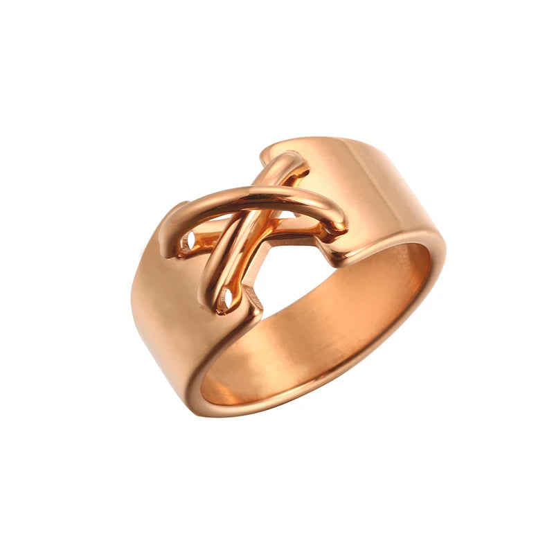 Stainless Steel Cross Rose Gold Color Rings