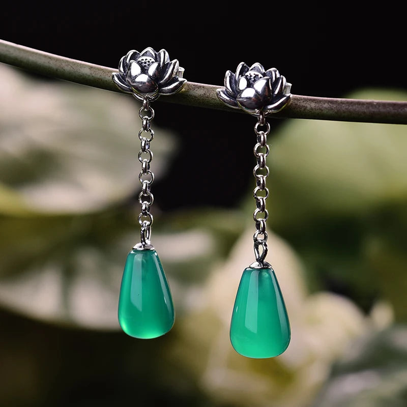 925 Silver Natural Agate Drop Earrings