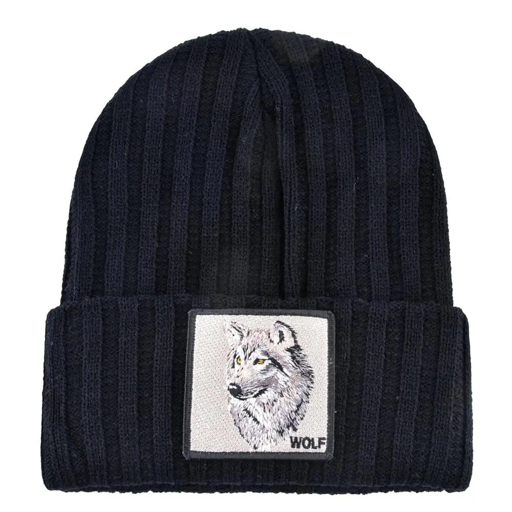 Beanie With Wolf Patch Autumn Hip Hop