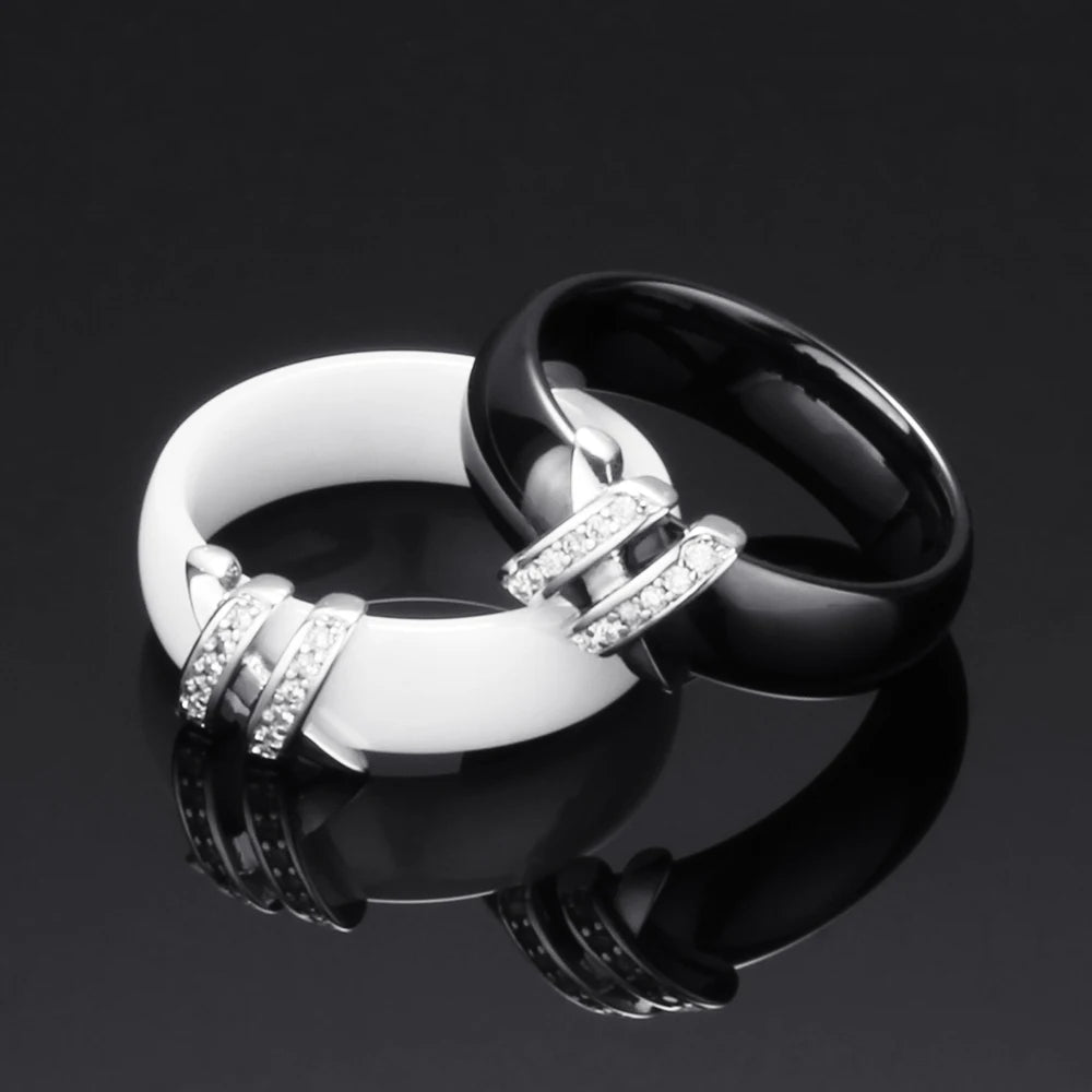 Black And White Crystal Zircon Ceramic Rings