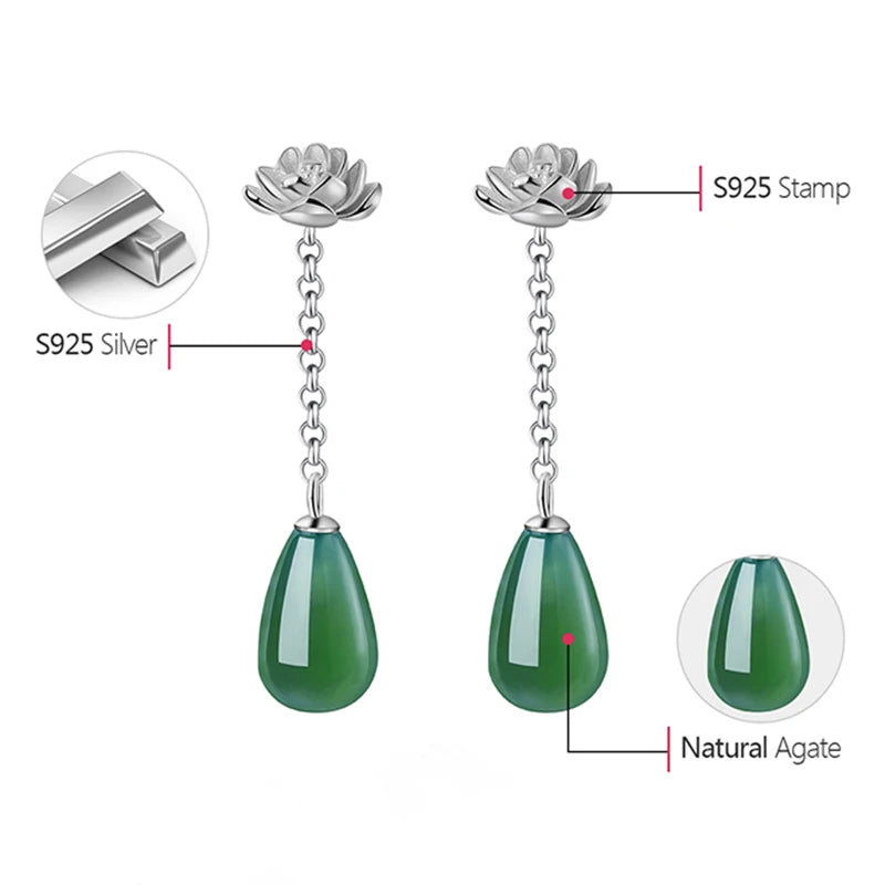 925 Silver Natural Agate Drop Earrings