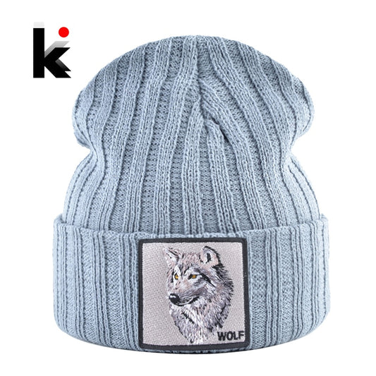 Beanie With Wolf Patch Autumn Hip Hop