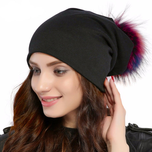 Pompom Beanies Fox Fur Pompon