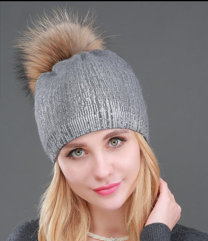 Winter Knitted Wool Pom Pom Fur Beanies