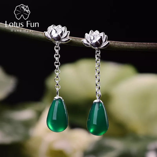 925 Silver Natural Agate Drop Earrings