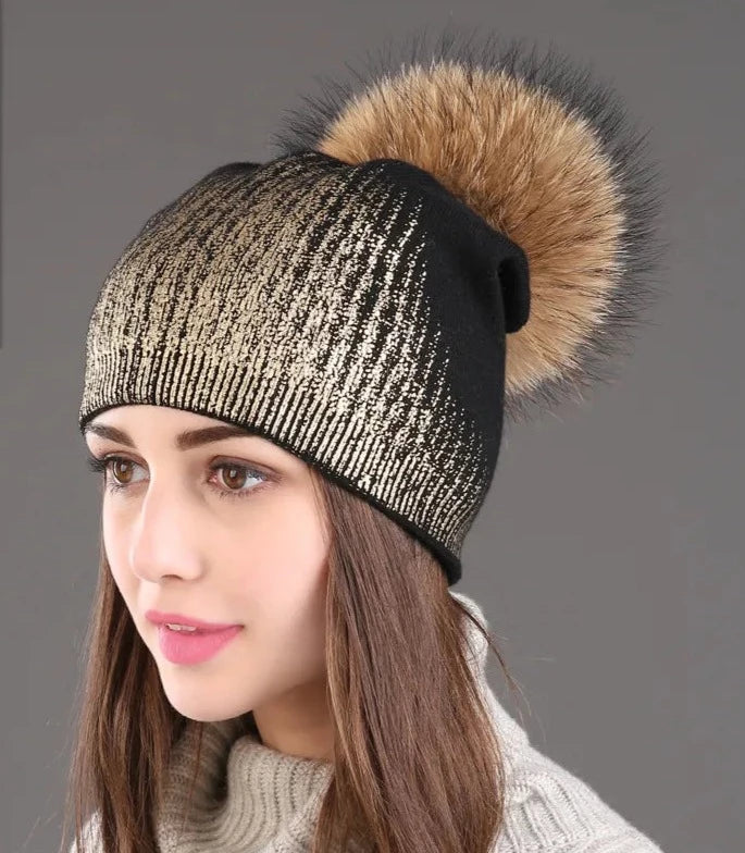 Winter Knitted Wool Pom Pom Fur Beanies