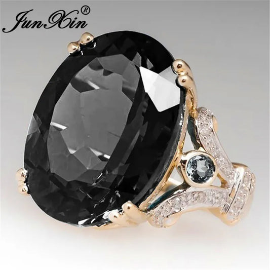 Big Black Stone CZ Silver Color Rings