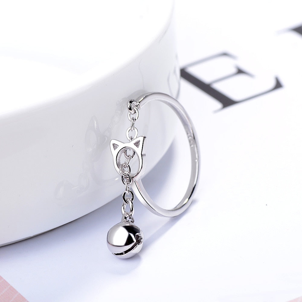 Simple Fashion Cat Head Chain Dangler Bell Ring