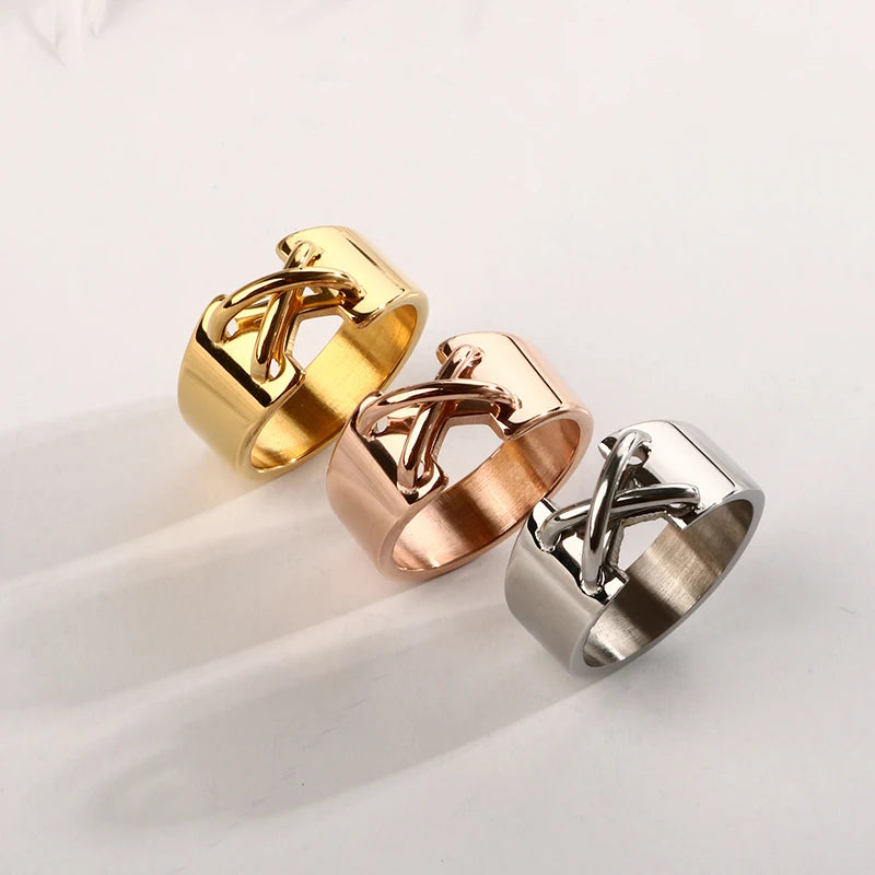 Stainless Steel Cross Rose Gold Color Rings