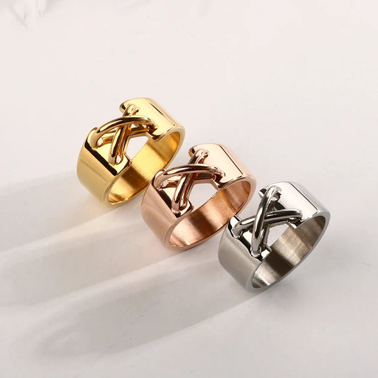 Stainless Steel Cross Rose Gold Color Rings