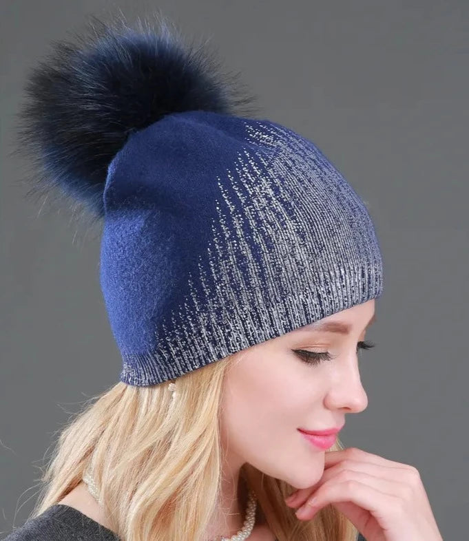 Winter Knitted Wool Pom Pom Fur Beanies