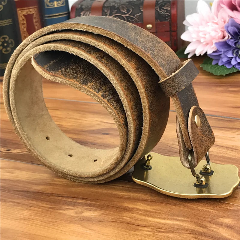 Brass Cowboy Buckle Leather Belt