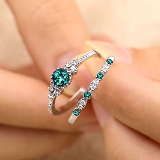 Green Blue Stone Crystal Rings